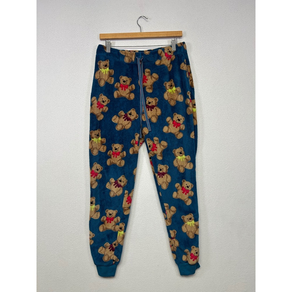 Cozy Plush Joyspun Womens Medium Blue Teddy Bear Fleece Pajama Jogger Pants